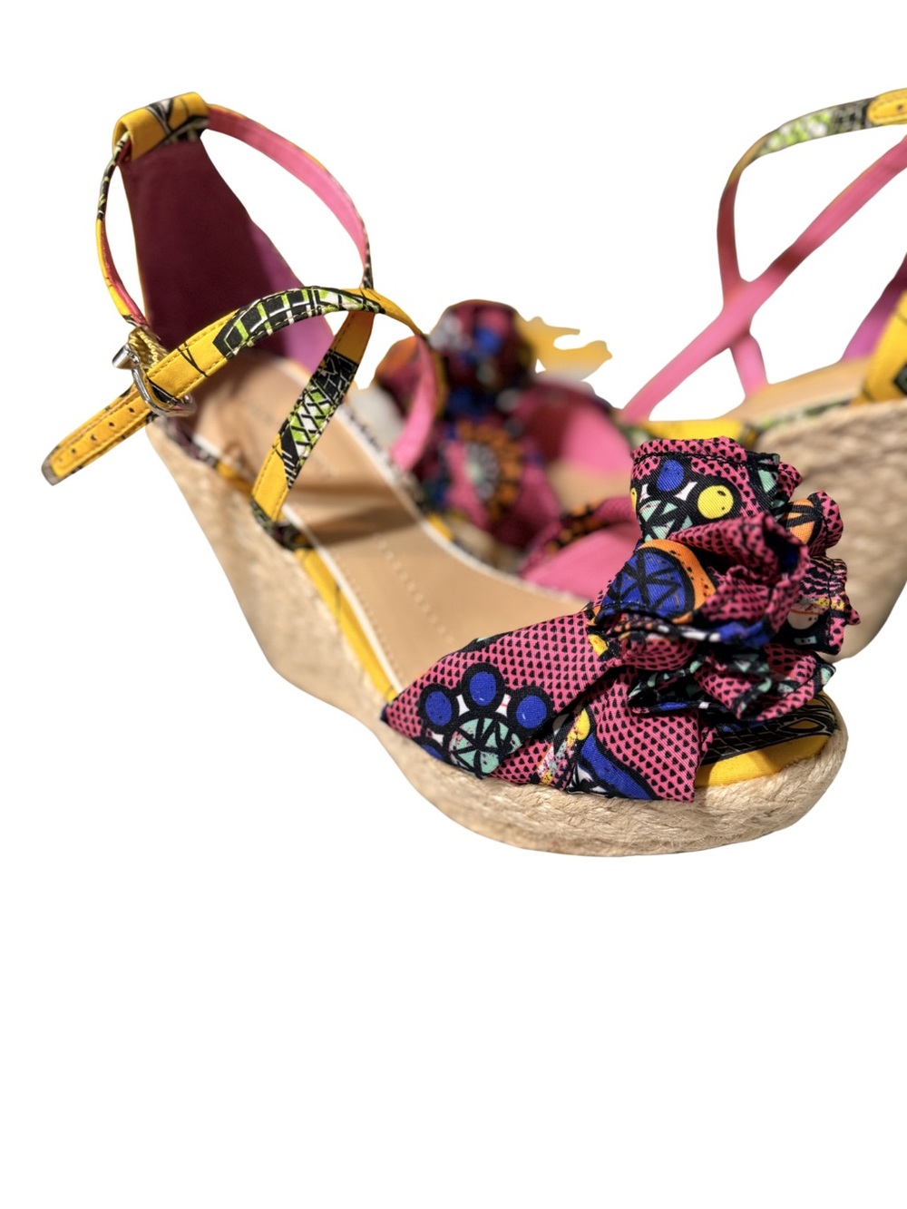Gianni Bini Pink & Yellow Printed Wedge Sandals